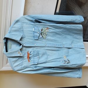 MOTHER Denim Light Wash Button Up Shirt All My Exs Sz Large